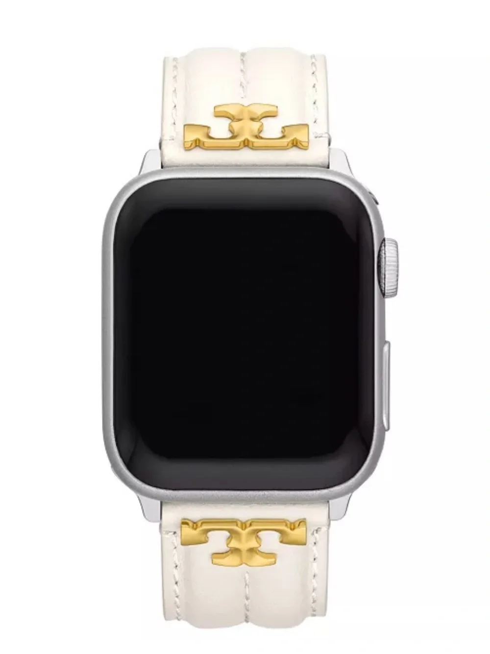 Tory Burch Ivory Leather Apple Watch Band with Gold Logo Hardware
